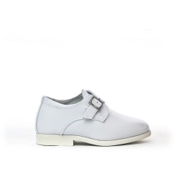 Derby enfant en simili cuir blanc à boucle