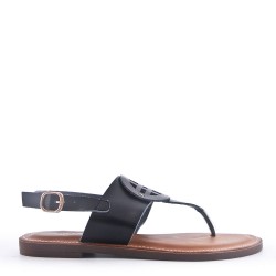 Women's flat faux leather flip flops