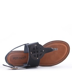 Women's flat faux leather flip flops