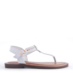 Women's flat faux leather flip flops