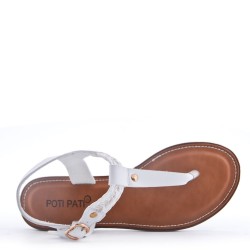 Women's flat faux leather flip flops
