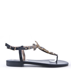 Women's flat faux leather flip flops