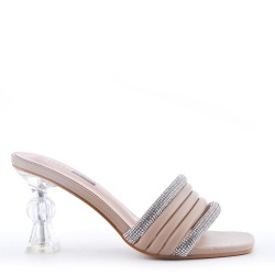 Faux leather sandal with transparent heel