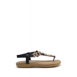 Women's flat flip-flops in a mix of materials