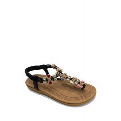 Women's flat flip-flops in a mix of materials