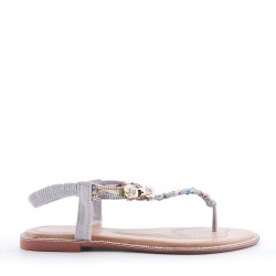 Women's flat flip-flops in a mix of materials