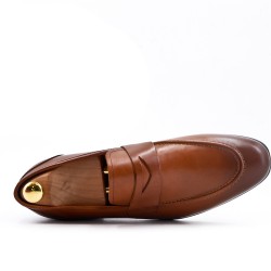 Cognac leather moccasin with flange