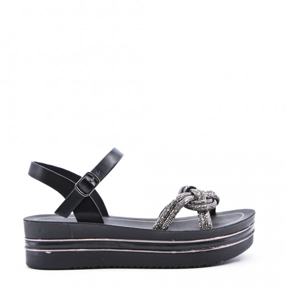 Mix-materials heeled sandal 