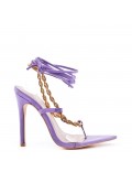 Mixed-material heeled sandal