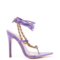 Mixed-material heeled sandal