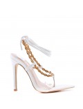 Mixed-material heeled sandal