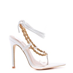 Mixed-material heeled sandal