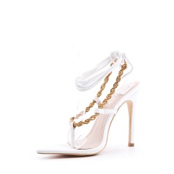 Mixed-material heeled sandal