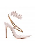 Mixed-material heeled sandal