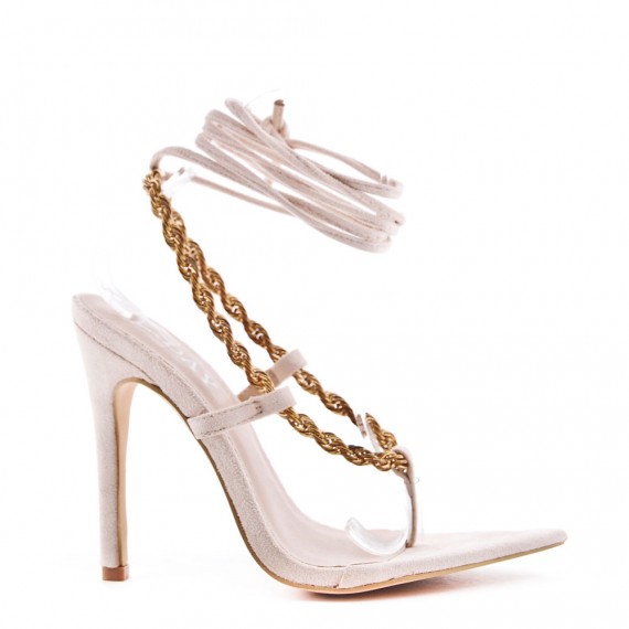 Mixed-material heeled sandal