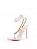 Mixed-material heeled sandal