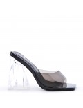 Mixed-material heeled sandal