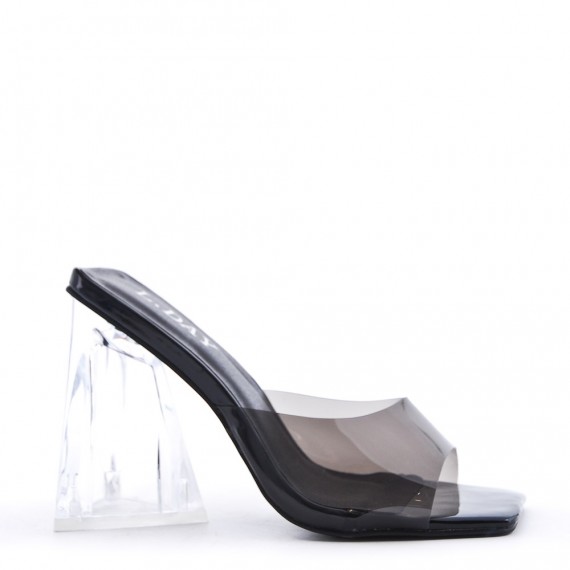 Mixed-material heeled sandal