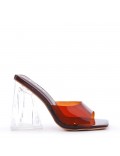 Mixed-material heeled sandal