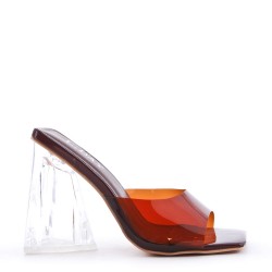 Mixed-material heeled sandal