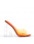 Mixed-material heeled sandal