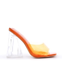 Mixed-material heeled sandal