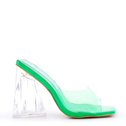 Mixed-material heeled sandal