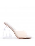 Mixed-material heeled sandal