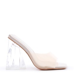 Mixed-material heeled sandal