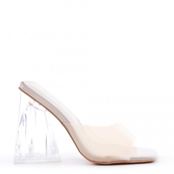 Mixed-material heeled sandal