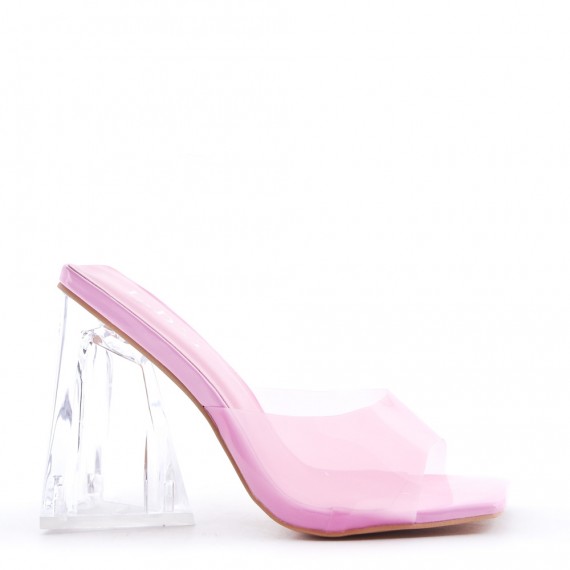 Mixed-material heeled sandal