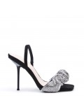 Mixed-material heeled sandal