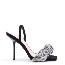 Mixed-material heeled sandal