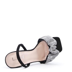 Mixed-material heeled sandal