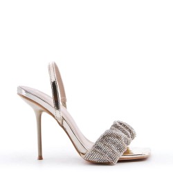 Mixed-material heeled sandal