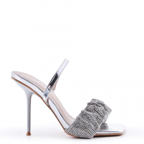 Mixed-material heeled sandal