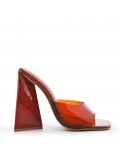 Mixed-material heeled sandal