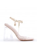 Mixed-material heeled sandal