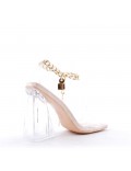 Mixed-material heeled sandal