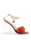 Mixed-material heeled sandal