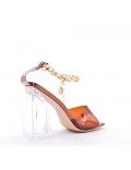 Mixed-material heeled sandal