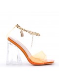 Mixed-material heeled sandal