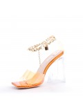 Mixed-material heeled sandal