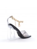 Mixed-material heeled sandal