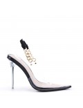 Mixed-material heeled sandal