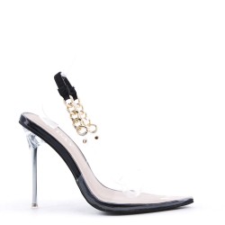 Mixed-material heeled sandal