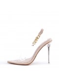 Mixed-material heeled sandal