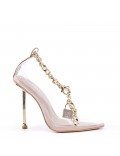 Mixed-material heeled sandal