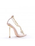 Mixed-material heeled sandal