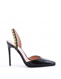 Mixed-material heeled sandal